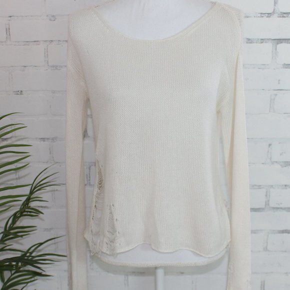 white distressed sweater